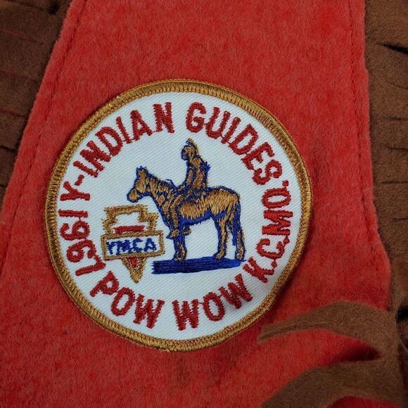 Vtg YMCA Y Indian Guides Vest Youth Medium Red Pow Wow Felt Fabric Prairi Kee KC - Picture 6 of 11